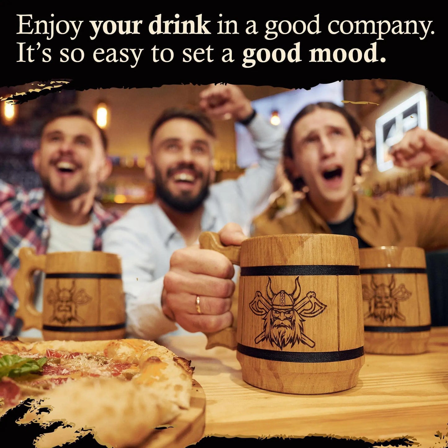 Viking Beer Mug Tankard Norse Cup for Men Stainless Steel Mug 20 oz Oak Wood