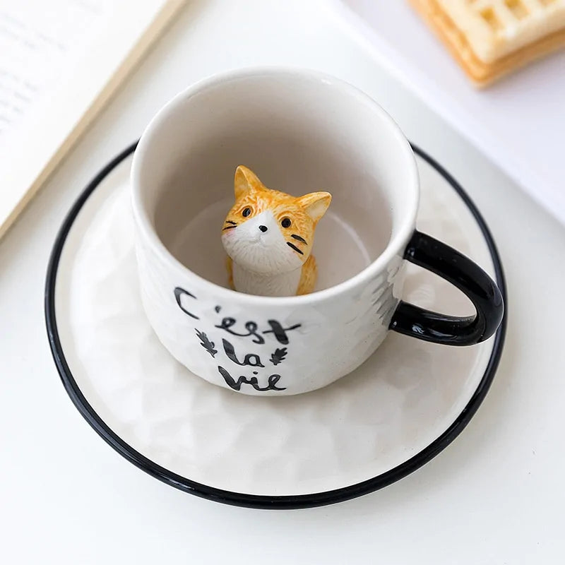 Cute Cat Relief Ceramics Mug