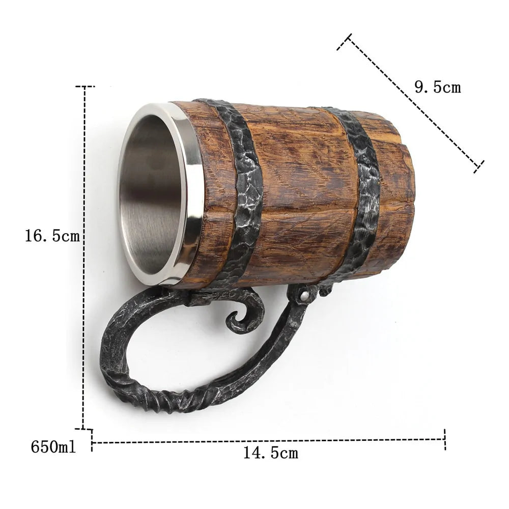 Wooden Barrel Stainless Steel Resin 3D Beer Mug