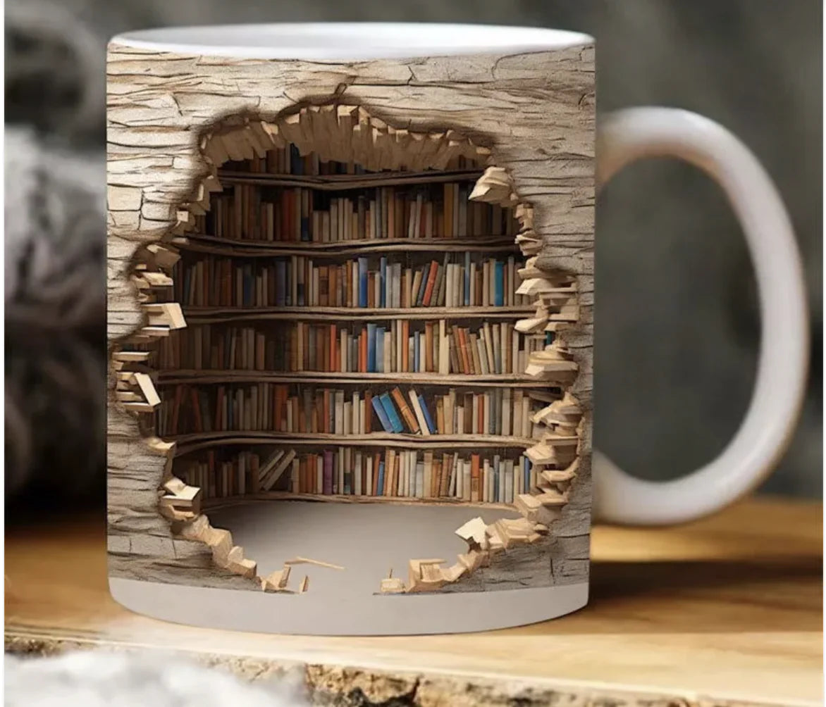 Ceramic 3D Bookshelf Mug Creative Space Design