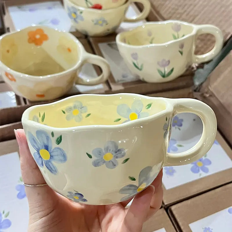 Korean Retro Hand-Painted Floral Mug