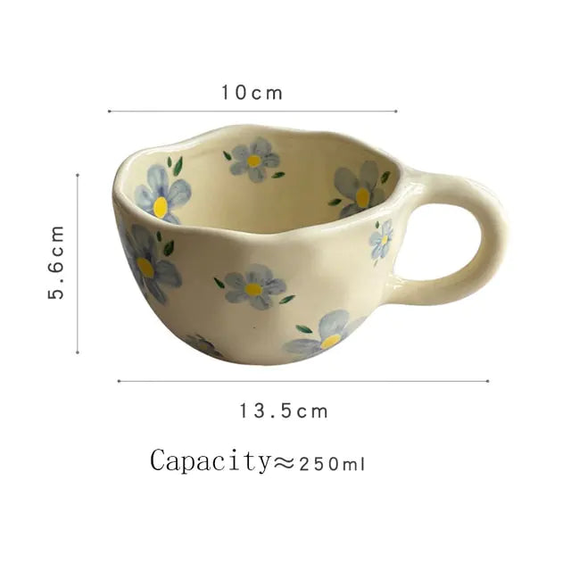 Korean Retro Hand-Painted Floral Mug