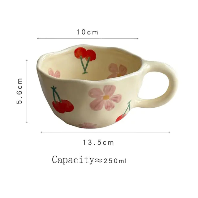 Korean Retro Hand-Painted Floral Mug